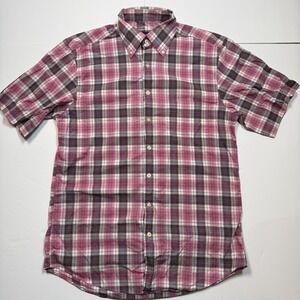 Scott Barber Shirt Mens Medium Pink Plaid Short Sleeve Button Down Cotton Casual